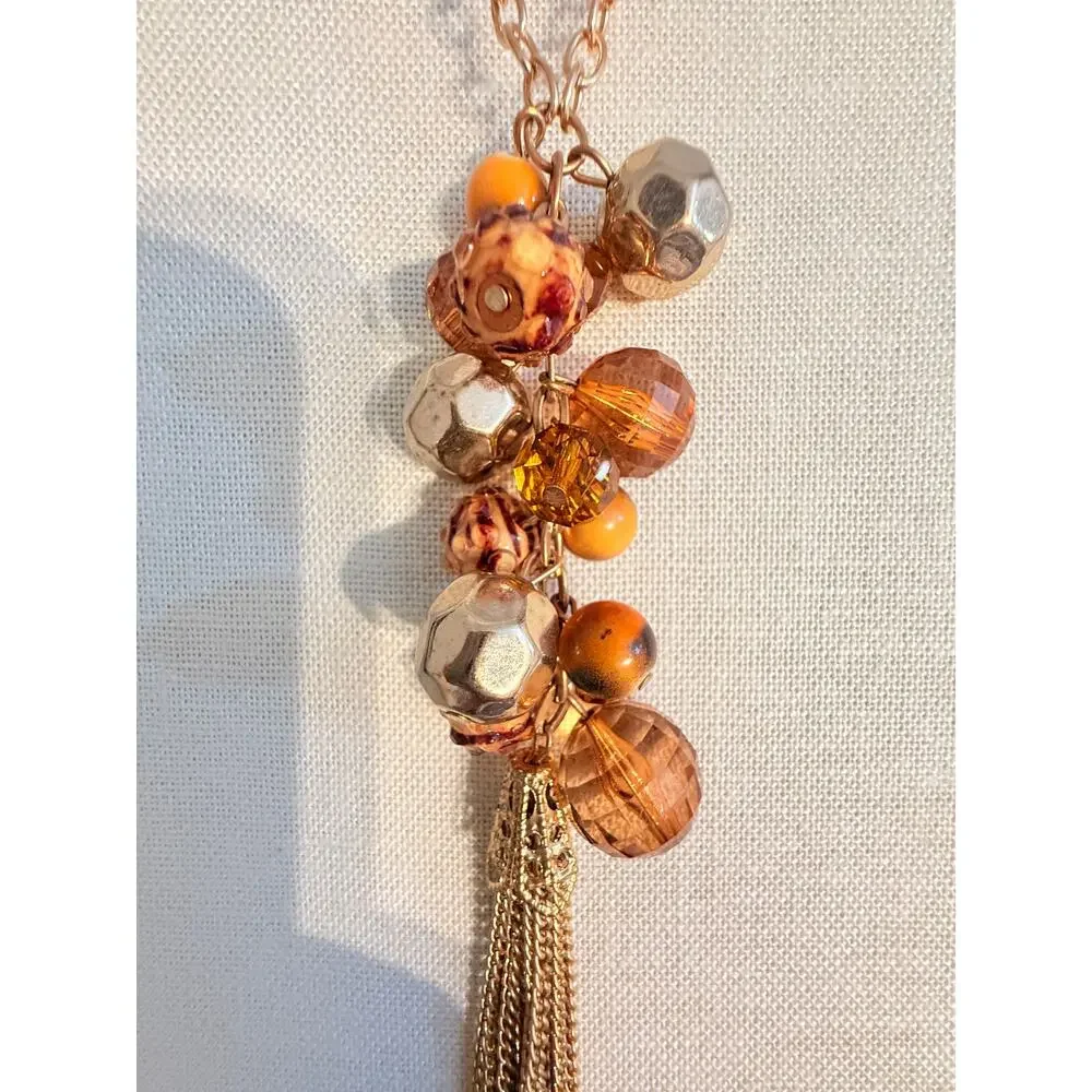 Vintage Gold Tone Tassel Cluster Pendant Necklace 34”